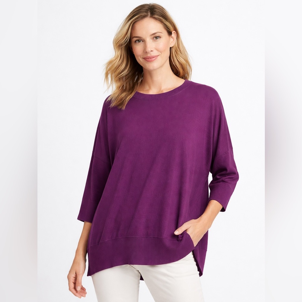 PLANET by Lauren G Purple Pima Cotton Modal Oversized Sweater One Size